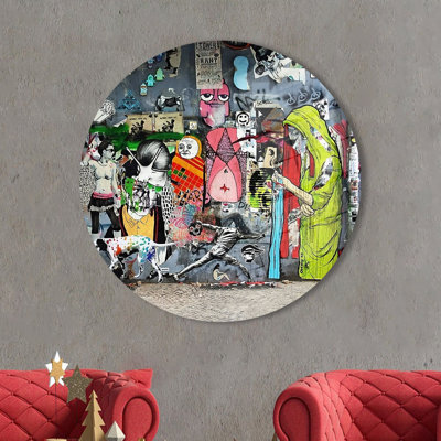 Graffiti de Banksy coloré imprimé sur verre trempé pour une décoration murale unique et élégante
