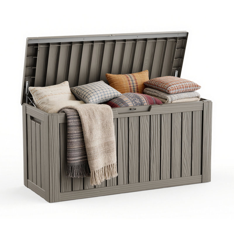46.29"W 80 Gallon Water Resistant Resin Lockable Deck Box(Light Brown/Gray), Light Brown (Gray)