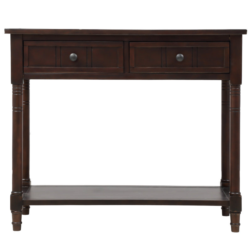 Console Table Traditional Design with Two Drawers and Bottom Shelf, Espresso