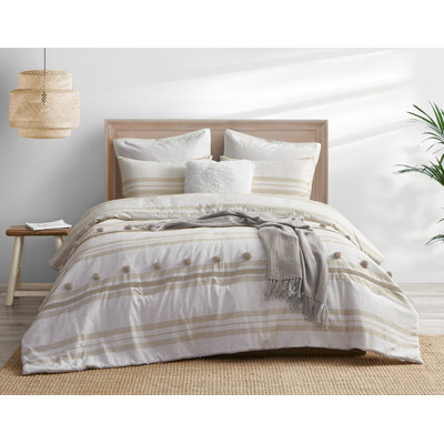 Ensemble d'édredon réversible 3 pièces Pom Pom Stripe