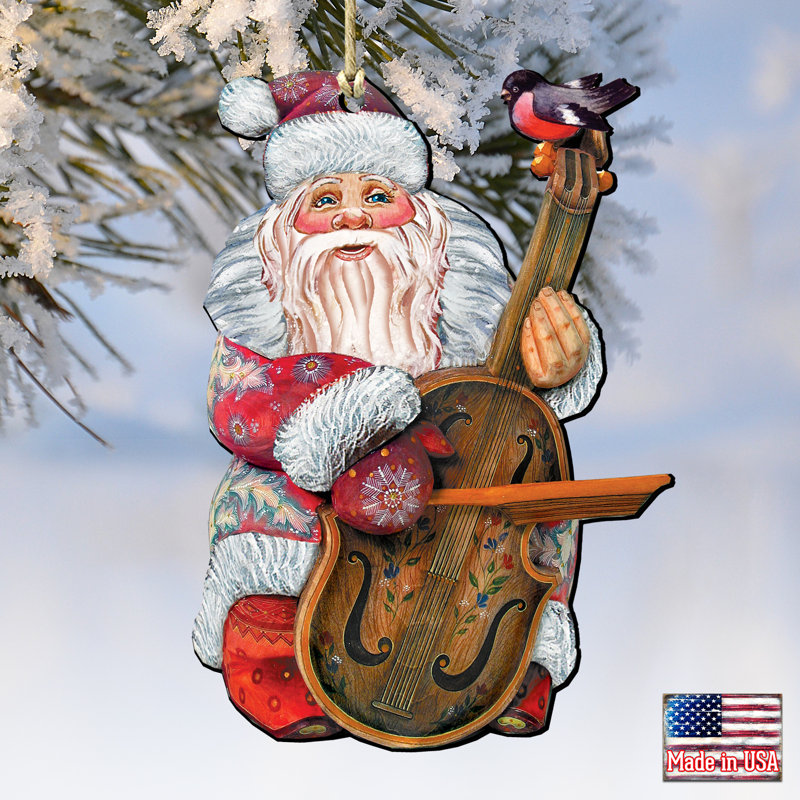 Ornement en bois en forme de père noël violin