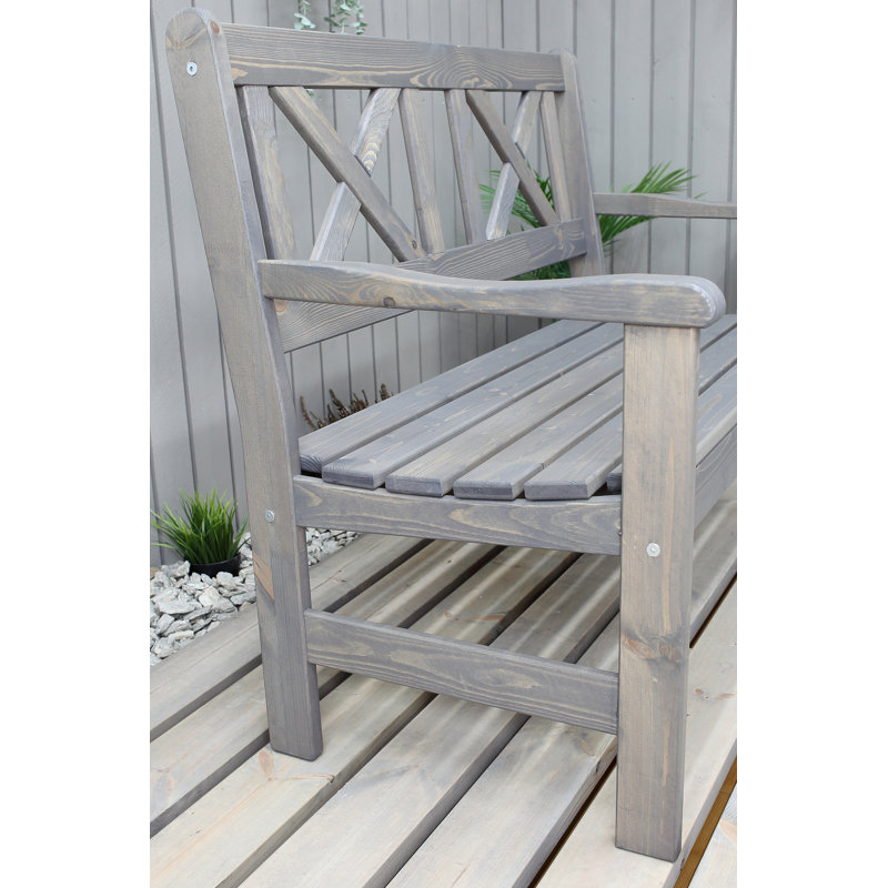 Bradon Solid Wood Pine Outdoor Bench, 88cm H x 107cm W x 61cm D, Ash Grey