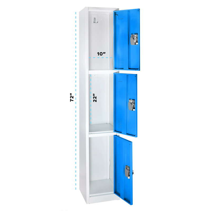 Blue Steel Freestanding 3-Door Office Locker