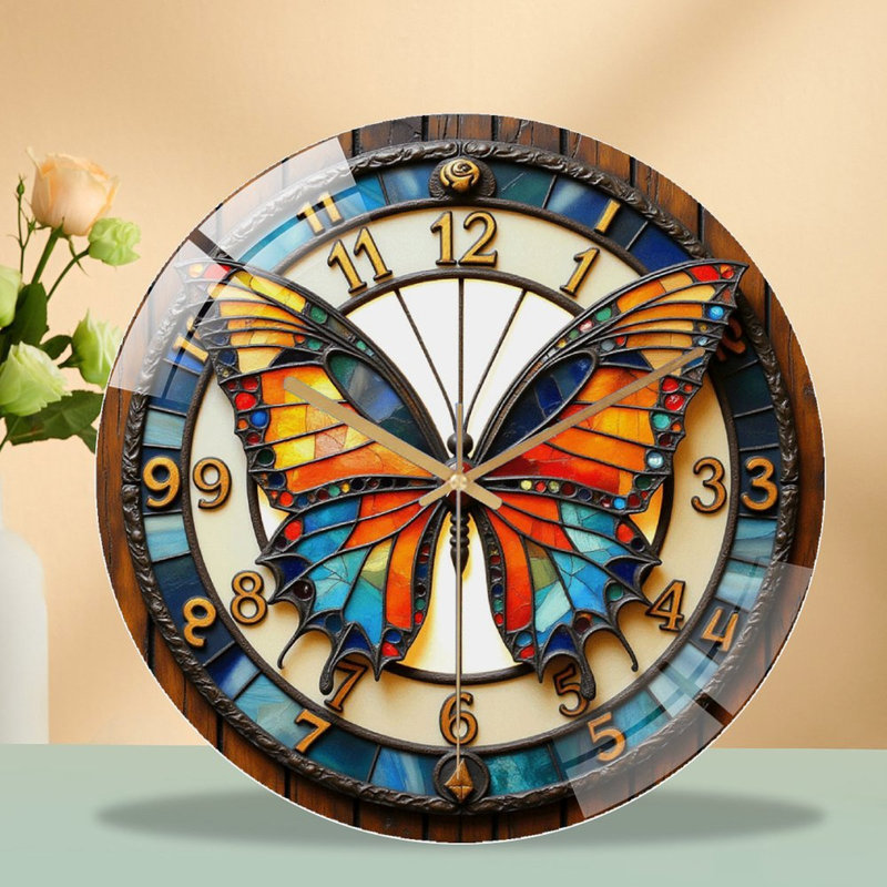 Horloge murale papillon vitrail - Horloge murale 12 po