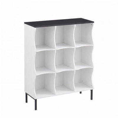 Modern 9-Cube Bookshelf with Closed Back Panel, MDF Open Storage Shelf Unit for Kids & Living Room - White, Nine Grids