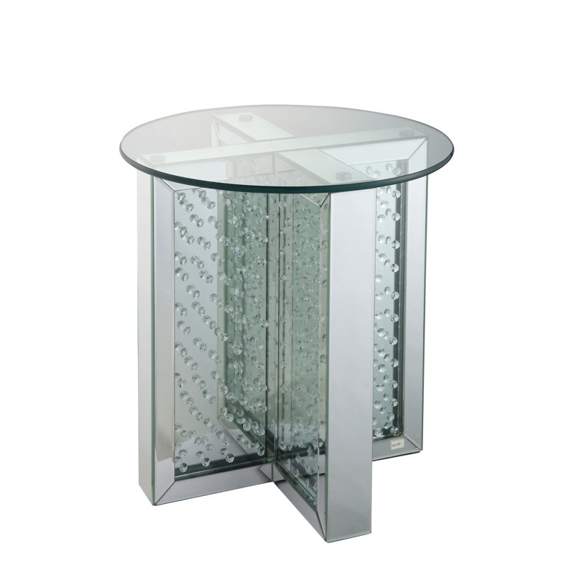 Table de bout ronde en miroir 21 "avec incrustation de faux cristaux Tulasi