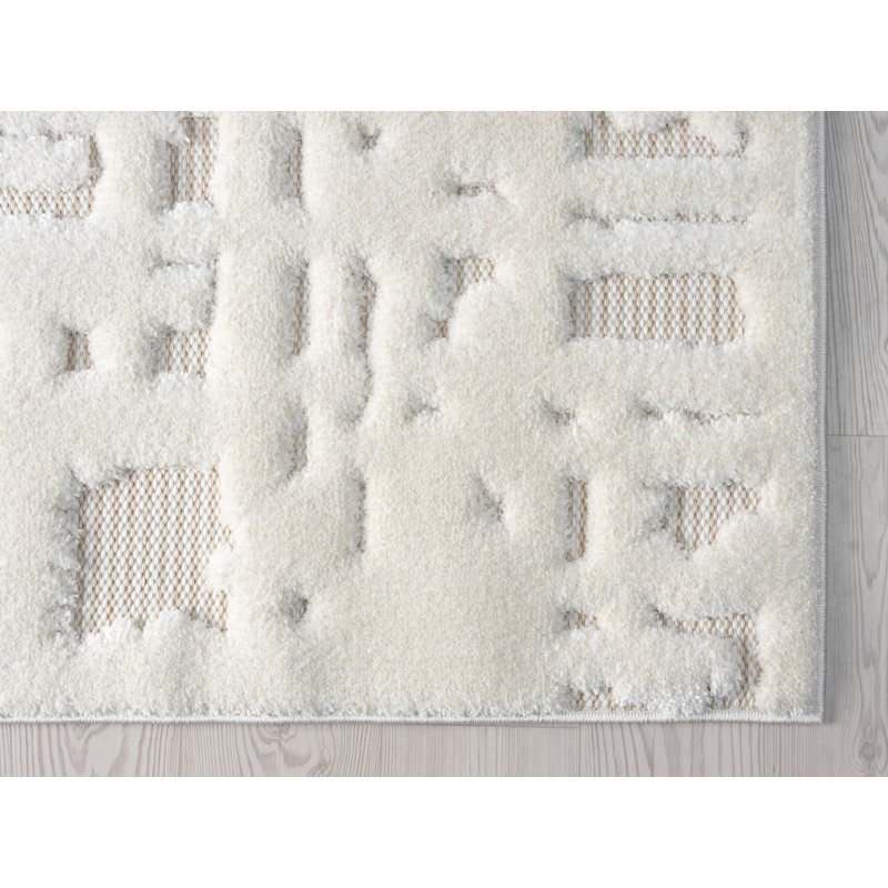 Tapis crème et beige moderne à motif abstrait Oheneba Collection, Rectangulaire 8 pi x 11 pi