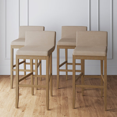 Exposed Back Upholstered Bar Stool with Solid Wood Legs, 4-Pack