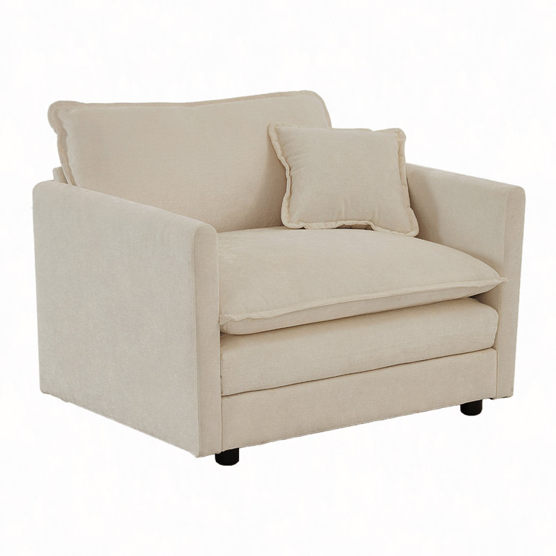 Fauteuil de lecture profond rembourré à siège simple et fauteuil de lecture en tissu chenille, 1 coussin décoratif