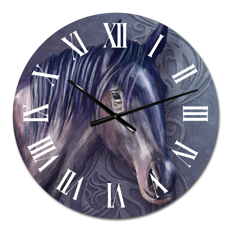 Portrait d'un cheval brun foncé - Horloge murale traditionnelle, Petit