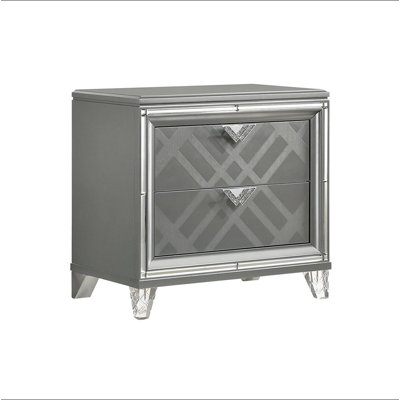 2 Drawers Nightstand With Mirror Trim