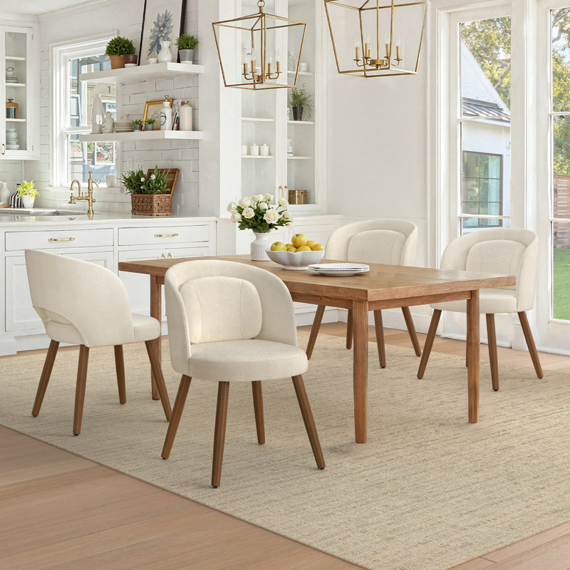 Katherine Upholstered Back Side Dining Chair, Linen Beige, 4