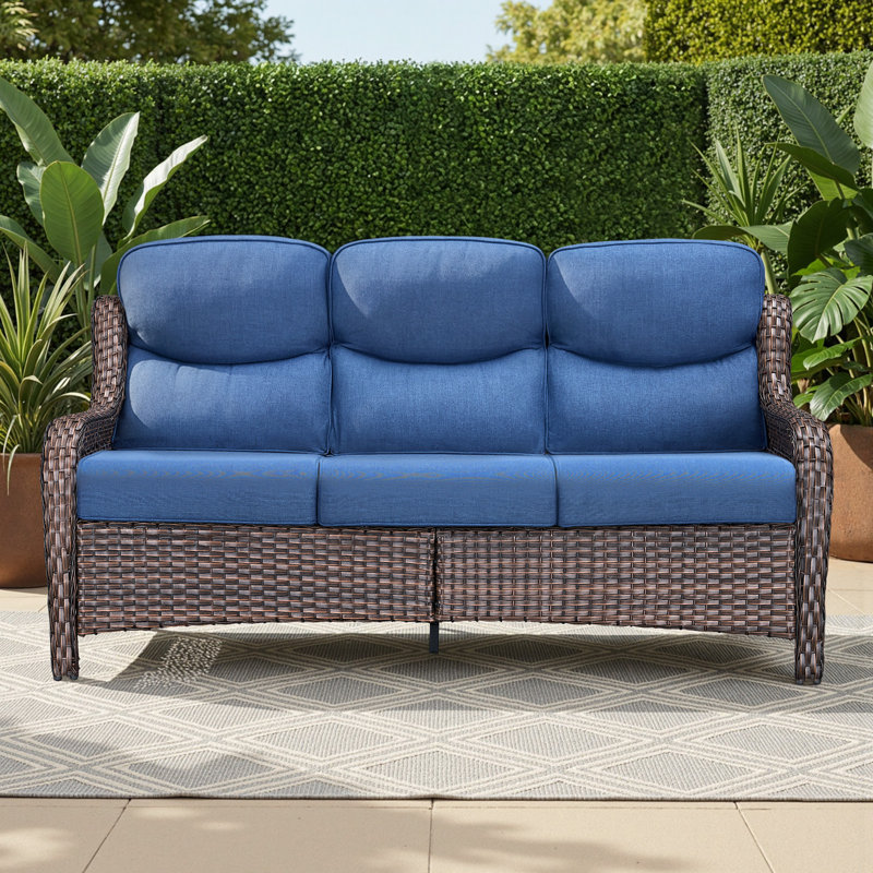 70.9'' Wide Straight Patio Sofa With 5'' Cushions, Blue, Brown