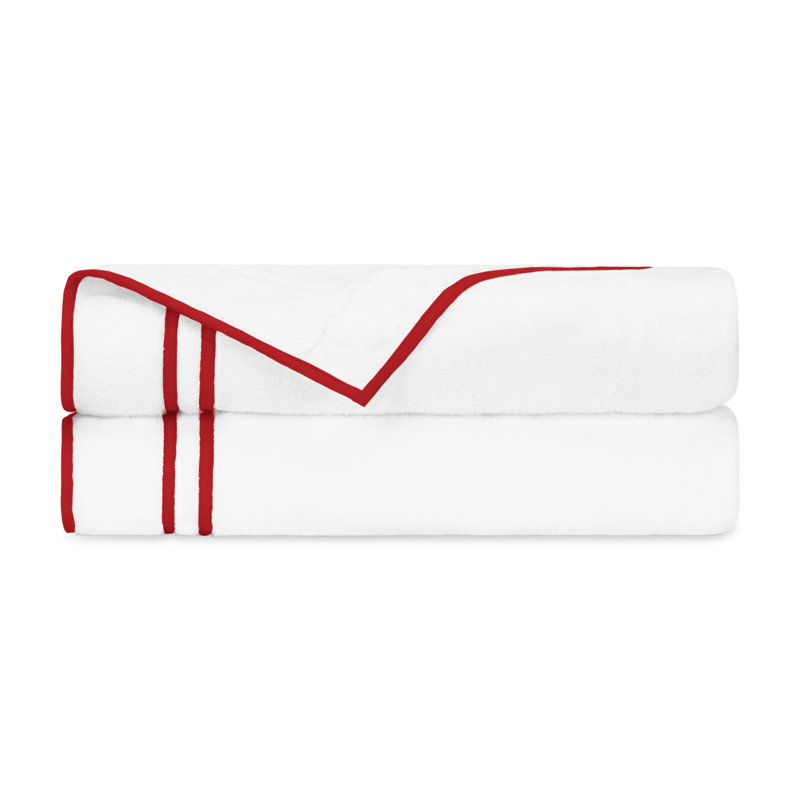 Ribbons 2-pc Bath Towel Set, White/Brilliance Red