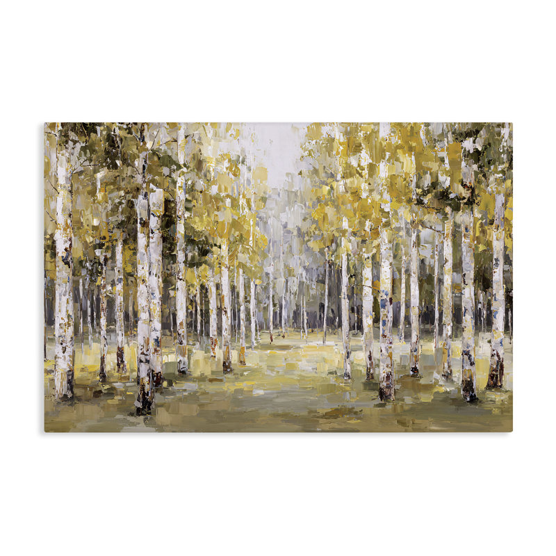Impressionniste bouleaux et feuilles d'automne, conception par Jacky Ngan, H 16 po x l 24 po