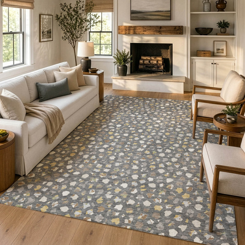 Tapis moderne Ceajay ACN3089 lavable à la machine pour intérieur et extérieur, Gray, 9 pi x 12 pi
