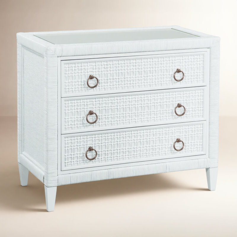 Monterey 3 Drawer Wicker Chest, Yes, Brass, Mineral
