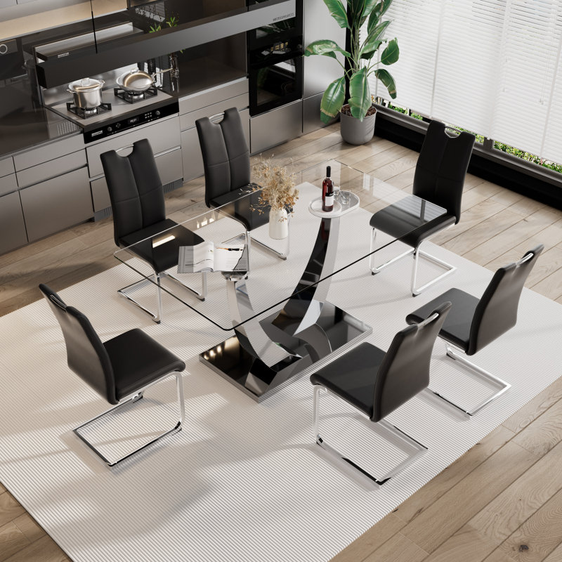 Ensemble de salle à manger 7 pièces, Argent, Noir / argent