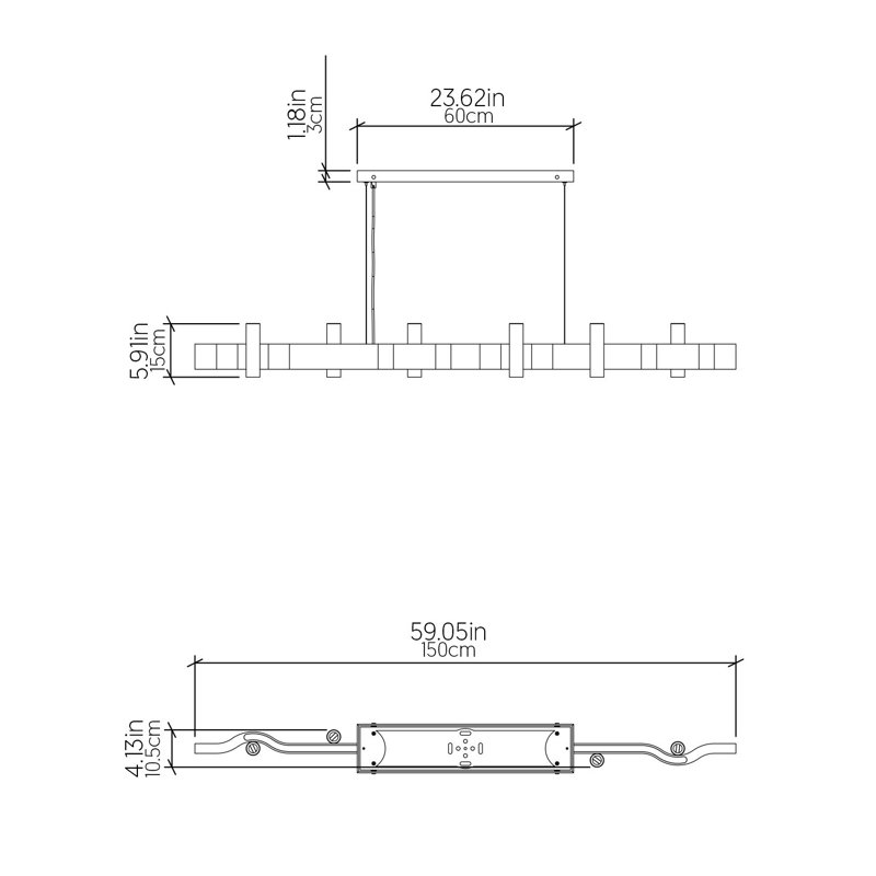 Flow Pendant, 6 Lights, Louro Freijo, 118" H x 59.05" W x 4.13" D