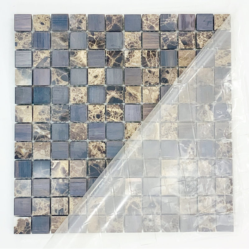 1" x 1" Mixed Material Mosaic Tile, Brown/Copper