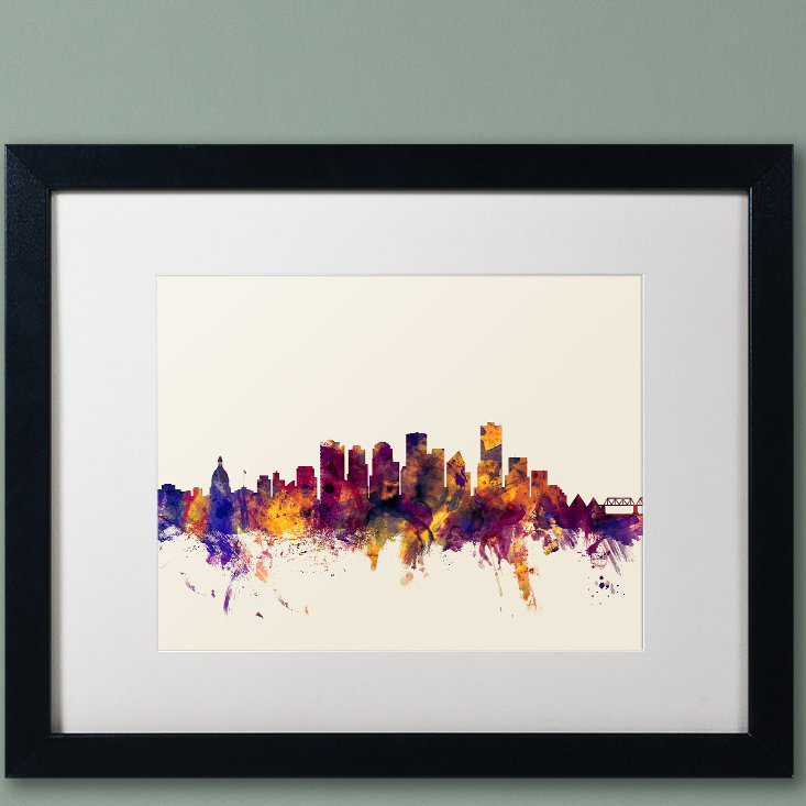 "edmonton canada horizon" , impression encadrée, H 16 po x l 20 po x P 0,5 po, Blanc mat