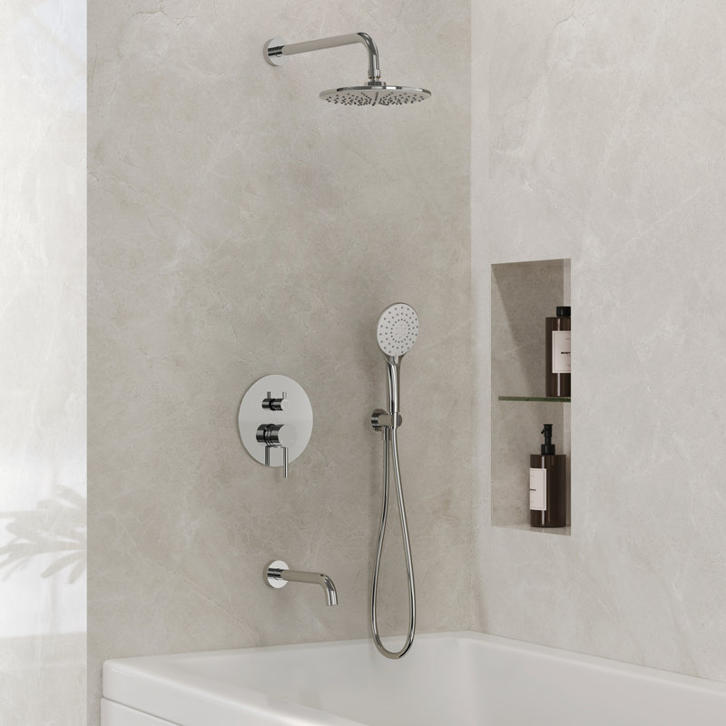 Tub and Shower Faucet Set with 9" Rainfall Shower Head and 3‑Setting Handheld Shower, Valve Included, Matte Black