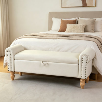 Storage Ottoman Bench End Of Bed Bench With Rolled Armrests