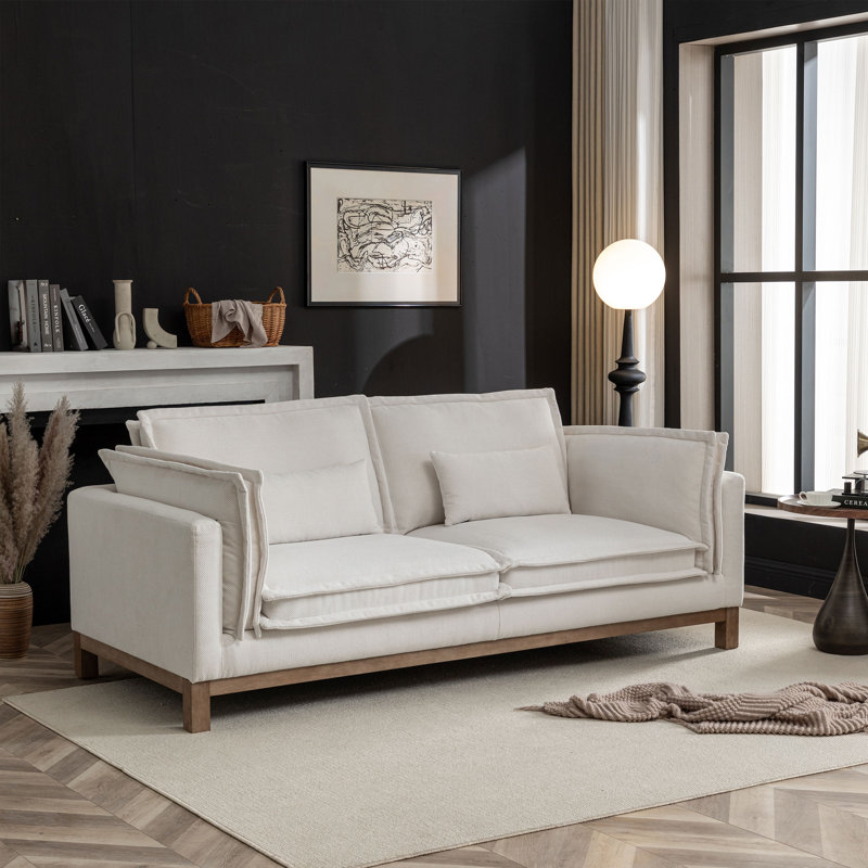 84.6" Retro Upholstered Sofa, White
