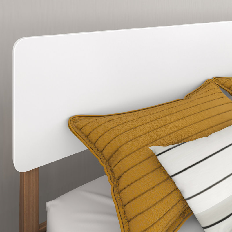 Mid-Century Modern Queen White and Pecan Pine Platform Bed