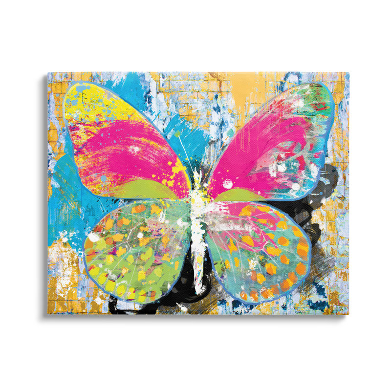 Illustration moderne et moderne d'un collage de papillons vifs par Porter Hastings - Peinture, Toile tendue