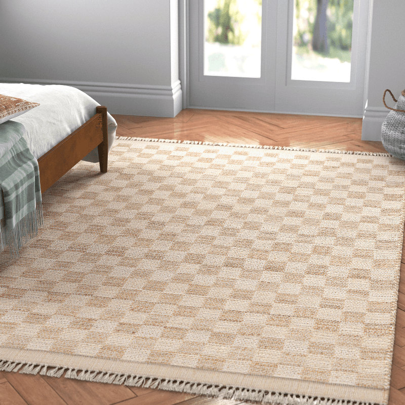 Tali Checkered Handmade Flatweave Area Rug in Brown/Beige, Rectangle 6' x 9'