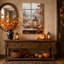 Lanterne illuminée et citrouilles sur une fenêtre pluvieuse - Tableau sur toile pour l'Halloween-207378840