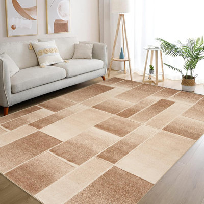 Tapis géométrique moderne en patchwork de 274 x 366 cm, lavable, kaki, antidérapant