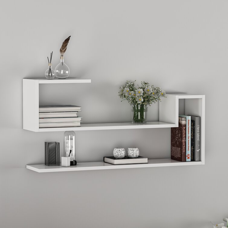 Latitude Run® 2 Tier Floating Corner Shelf-Black