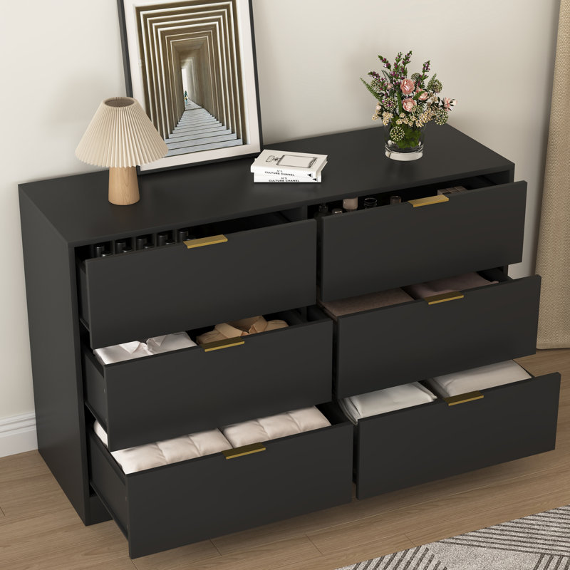 Commode 6 tiroirs pour chambre à coucher, Noir