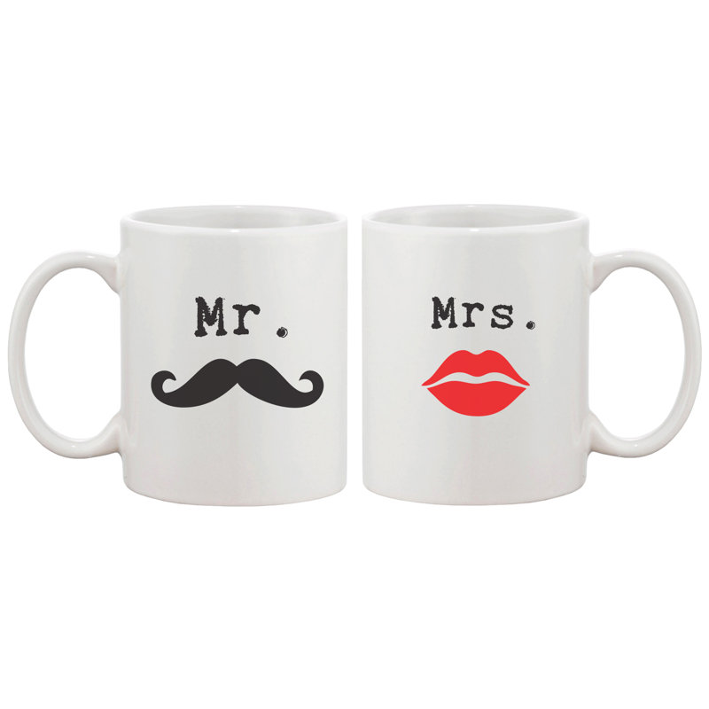 White Ceramic Mr. and Mrs. Couple Matching Mug Set