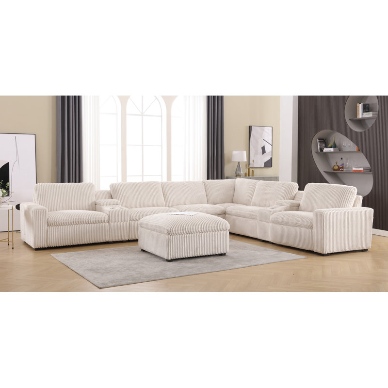 Annistyn 9-Piece 168.5'' L-Shaped Modern Corduroy Power Reclining Sectional With Wireless Charging Storage