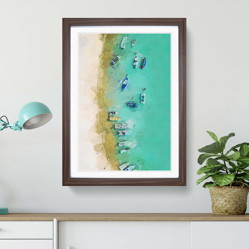 Aerial View of Boats in Abstract - Picture Frame Graphic Art Print, 87cm H x 62cm W x 2cm D, Walnut Framed
