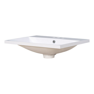 Comptoir de salle de bain 24 po, comptoir en céramique blanche avec 3 trous de robinet, compatible avec robinet central de 4 po, comptoir de meuble-lavabo facile à nettoyer