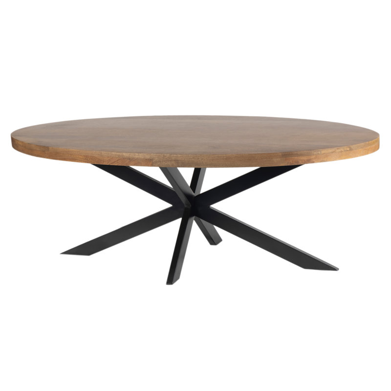 Table basse Harvest - Table ovale en bois de manguier rustique moderne de 51 po avec pieds en étoile, fabriquée à la main pour le salon ou le bureau