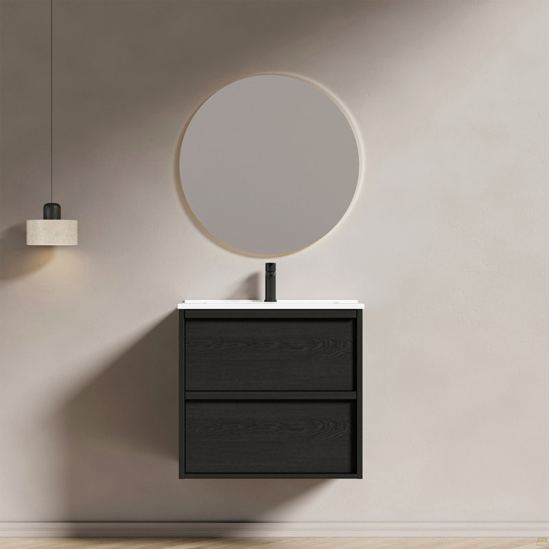 Meuble-lavabo de salle de bain 24 po avec lavabo en céramique - meuble-lavabo mural noir, 23"