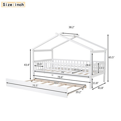 Wooden House Bed With  Trundle