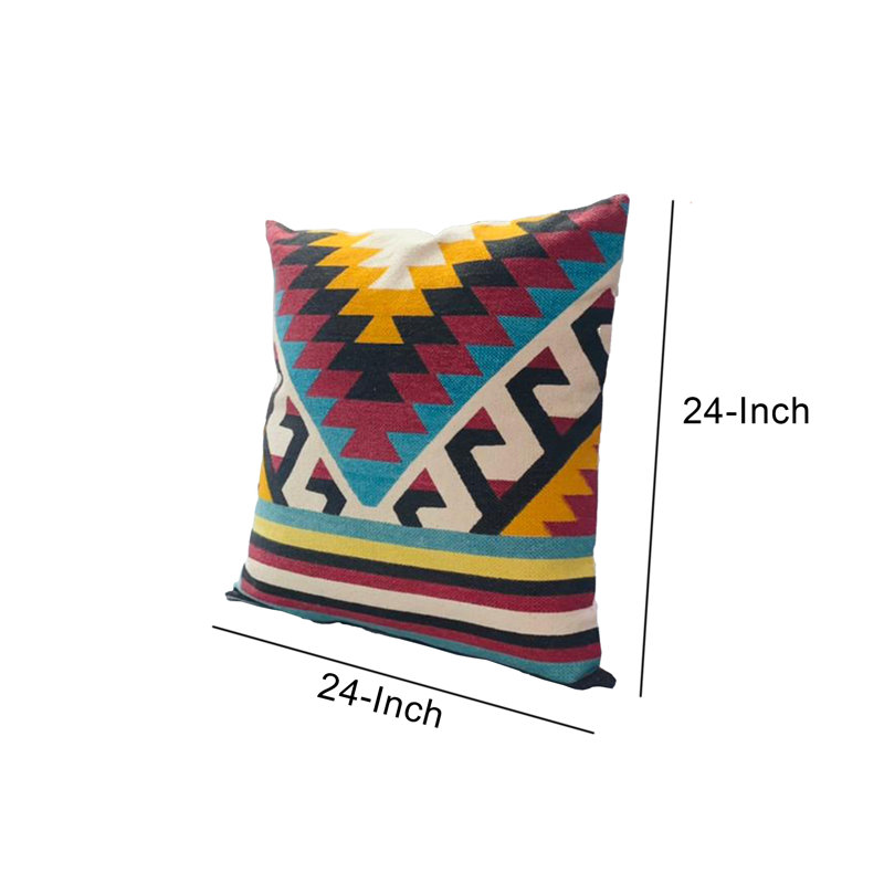 24" Square Multicolor Cotton Geometric Aztec Throw Pillow Set