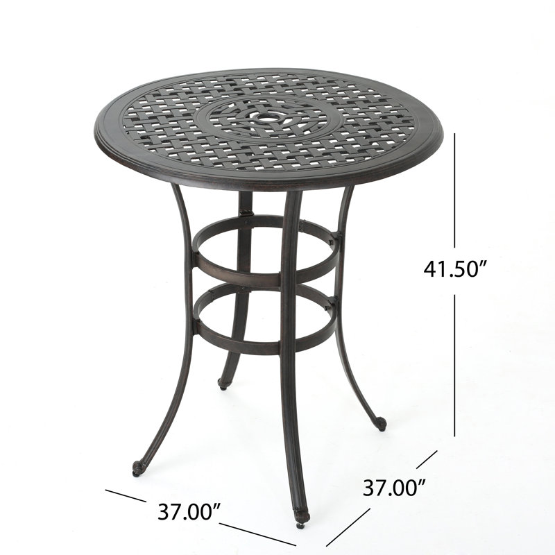 Table de bar d'extérieur moderne en bronze, en aluminium moulé, dotée d'une structure légère et antirouille, d'une construction durable, idéale pour une utilisation intérieure et extérieure.