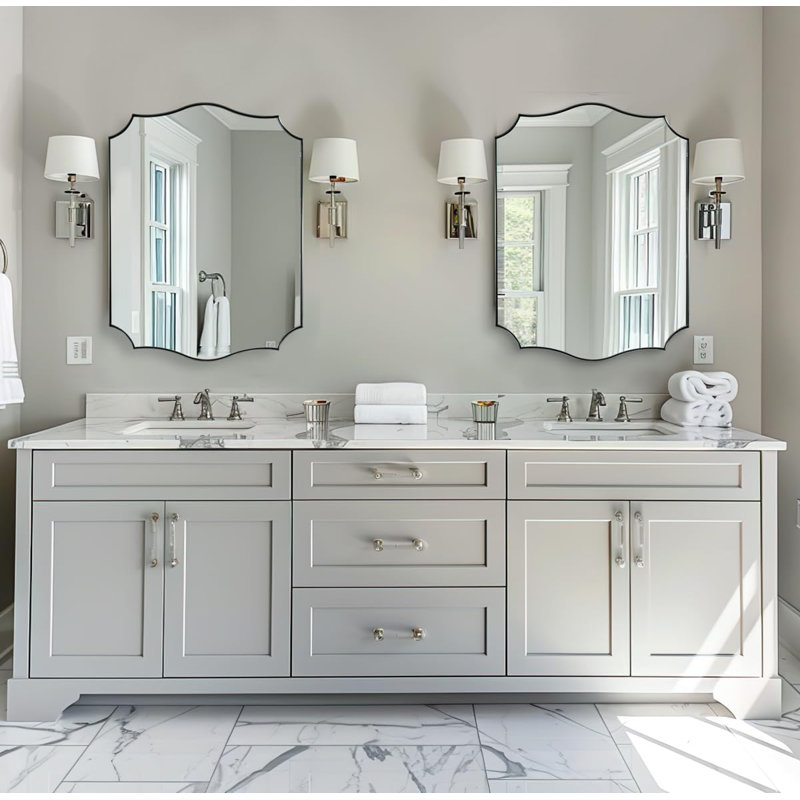 Miroir de salle de bain Anayalee Cadre en acier inoxydable, Nickel brossé, 32 po x 24 po