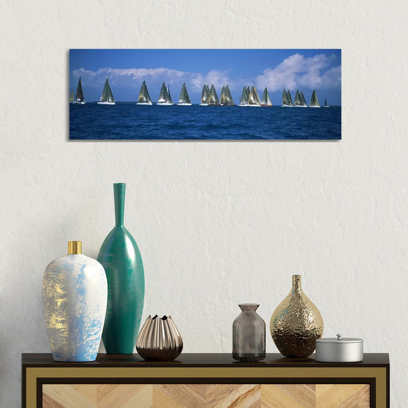 Sailboats Racing In The Sea, Farr 40'S Race During Key West Race Week - Wrapped Canvas Panoramic Print