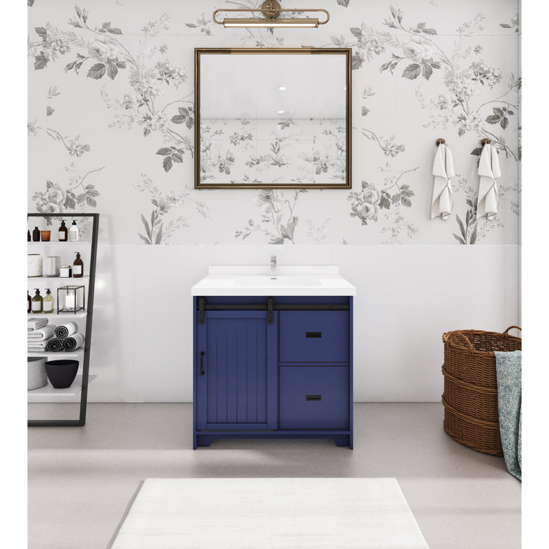 Meuble-lavabo sur pied simple 36 po avec plateau en acrylique 36 po, Bleu
