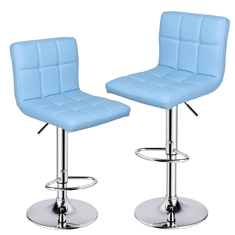 Ludmil Swivel Adjustable Height 32.5" Bar Stool, Blue, 2