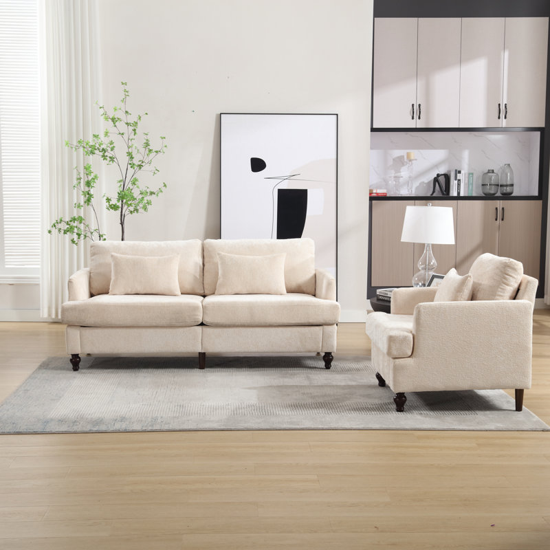 Ensemble de salon en chenille 2 pièces, Beige