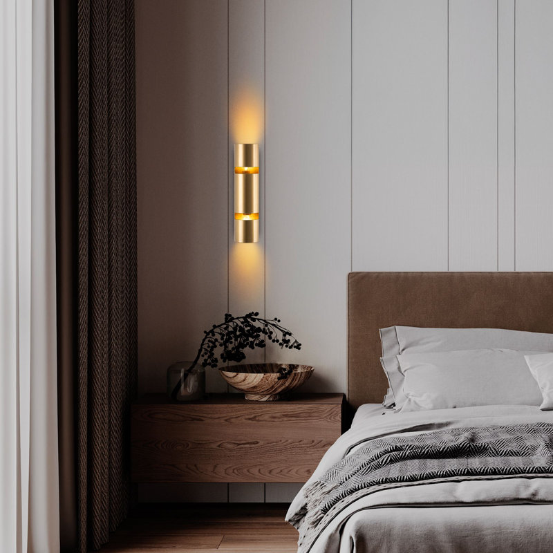 Élégante lampe murale dorée, corps en métal, 3,1 x 11,8 x 5,1 pouces | Taille de la plaque de base: 5,9 po x 2,0 po x 1,2 po | Double prise E14 (40 W maximum), éclairage élégant pour le salon et la chambre à coucher, indice de protection IP20, ampoule non incluse